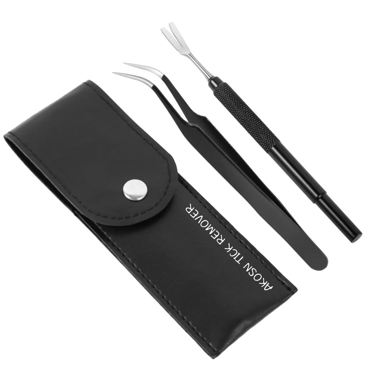 AKOSN conjunto de retirada de garrapatas con estuche de cuero, práctico para viaje.