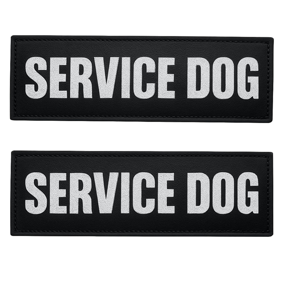 Parche reflectivo ALBCORP para perro de servicio, mejora la visibilidad nocturna.
