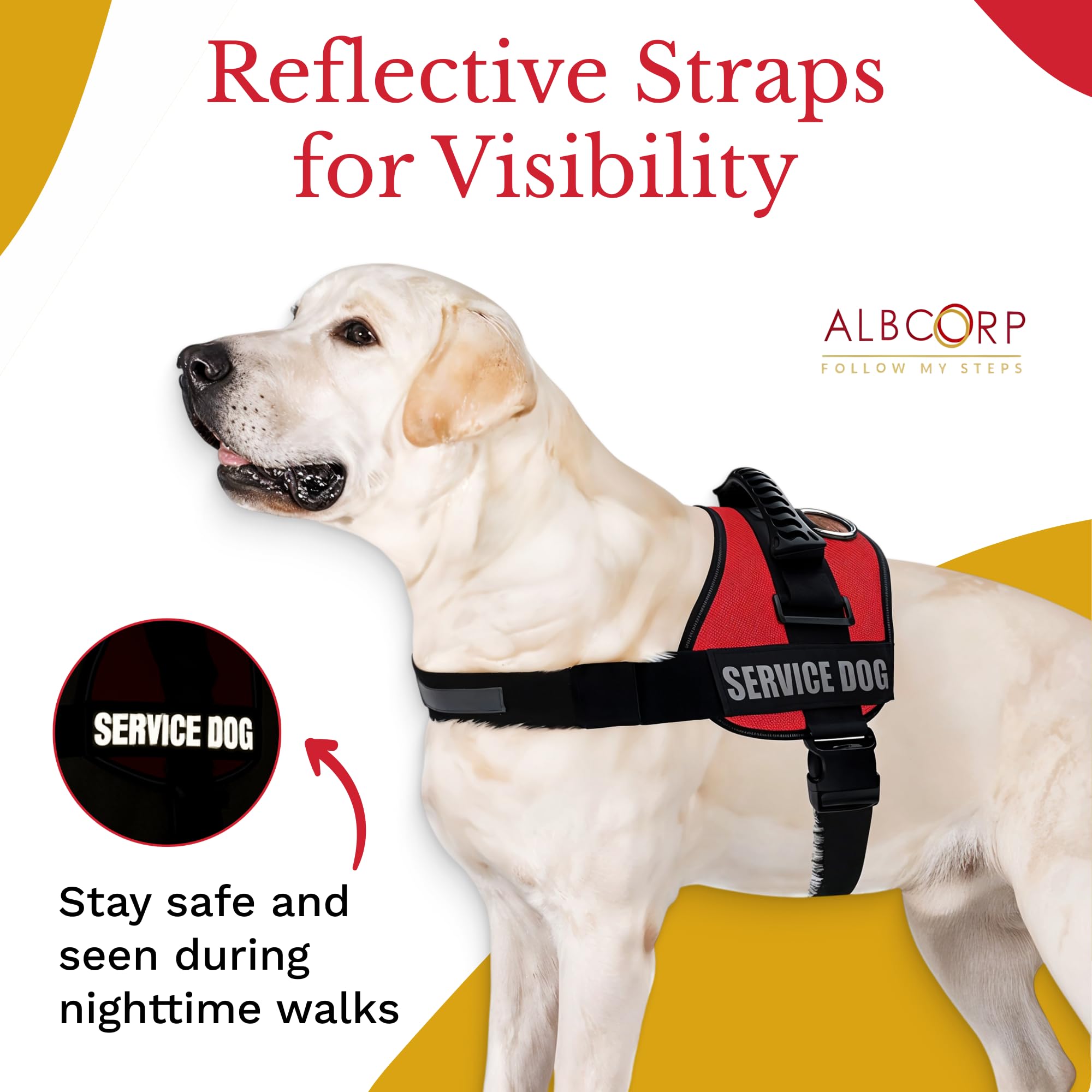 ALBCORP Service Dog Vest diseño sin tirón en pecho para distribución de presión.