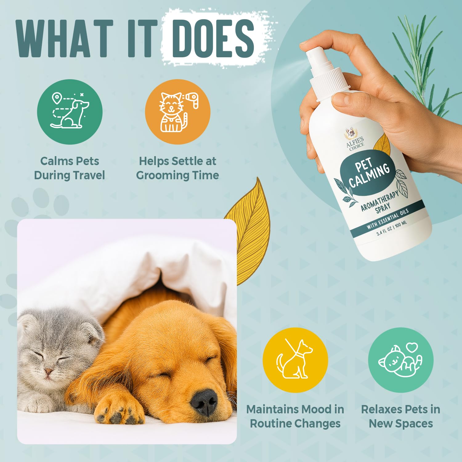 ALFIE'S CHOICE uso en viaje: spray calmante en coche para perros