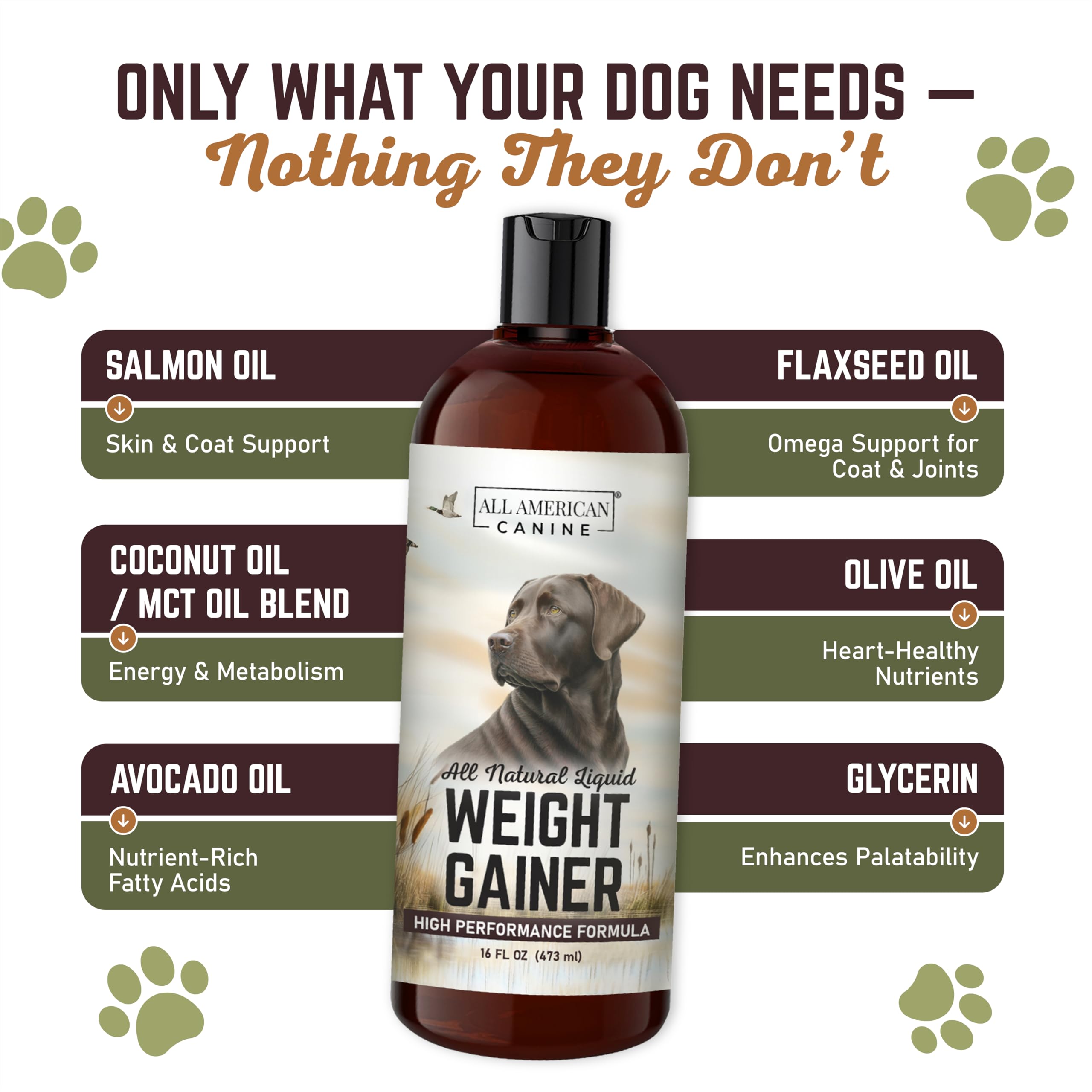 All American Canine aceite coco MCT para perros, apoyo nutricional líquido