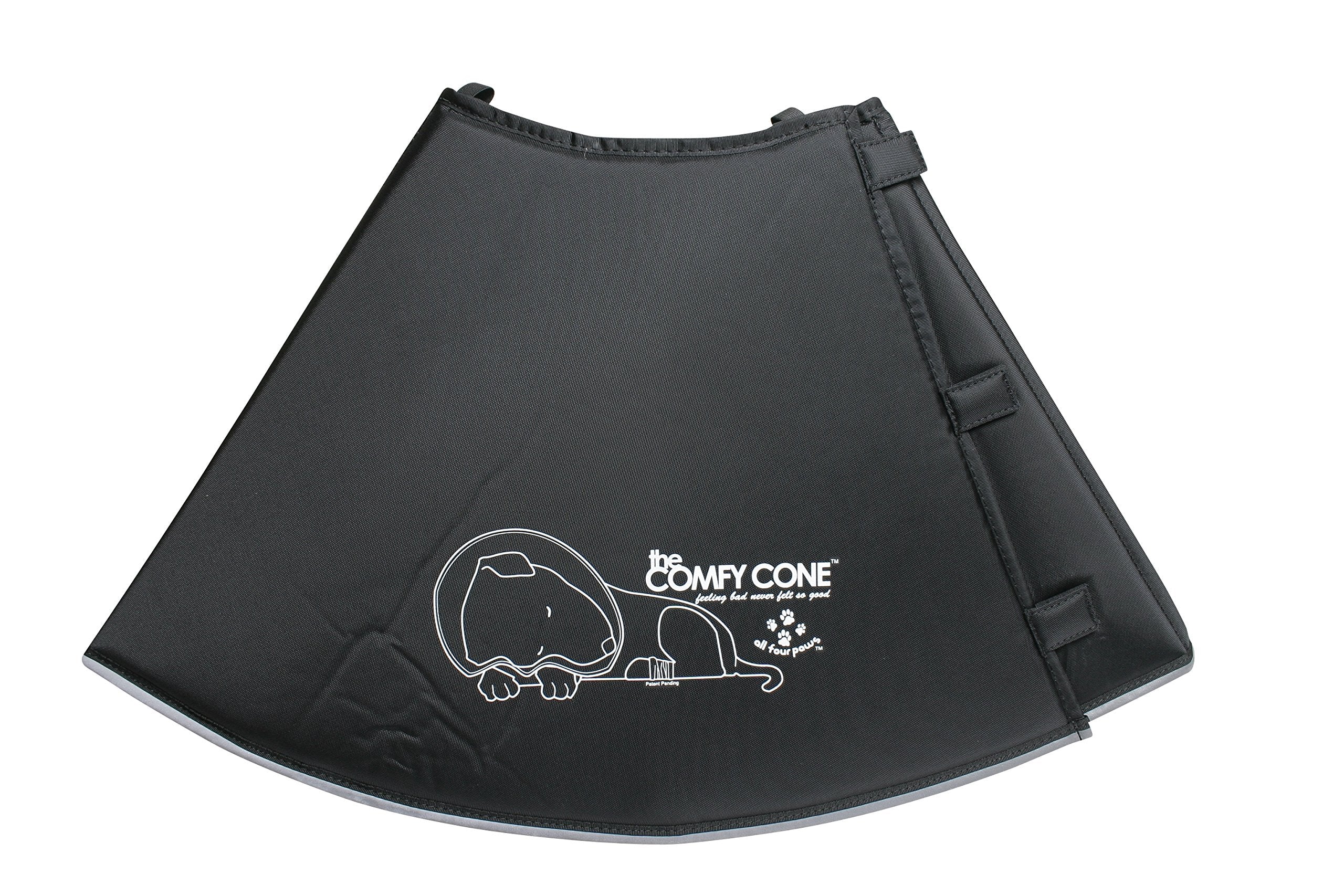 All Four Paws Comfy Cone XXL negro, frente, cómodo soporte para recuperación postoperatoria
