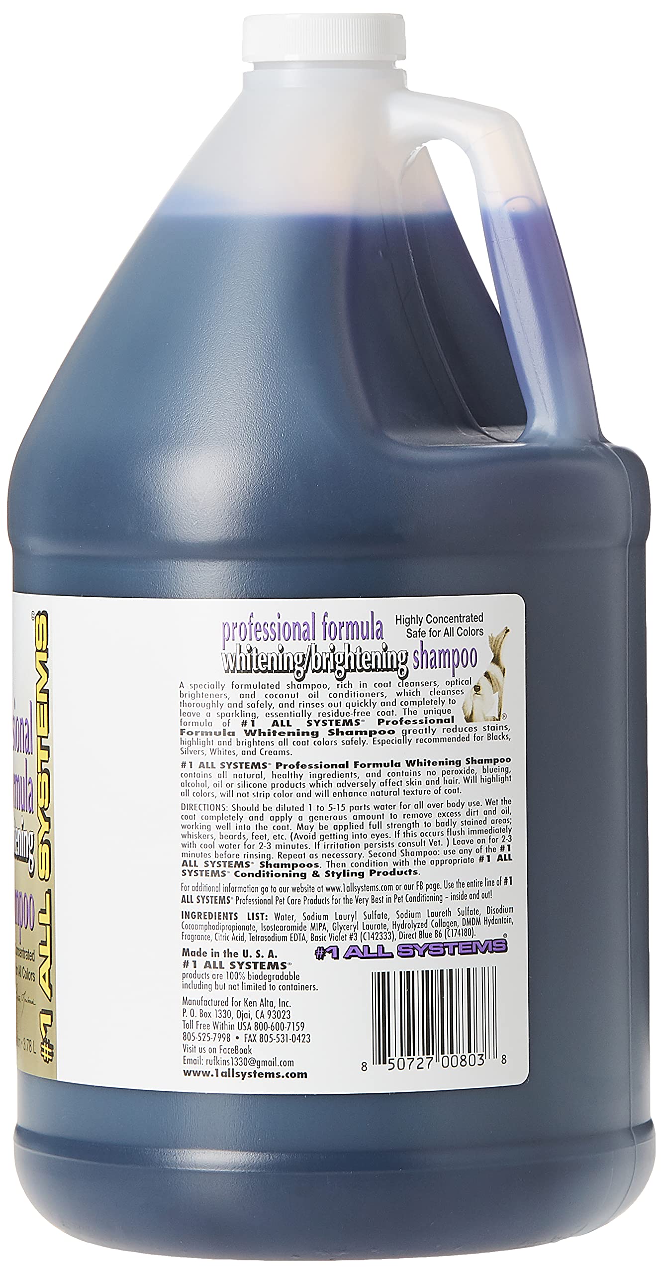 Etiqueta del all-systems shampoo blanqueador mostrando seguridad de ingredientes