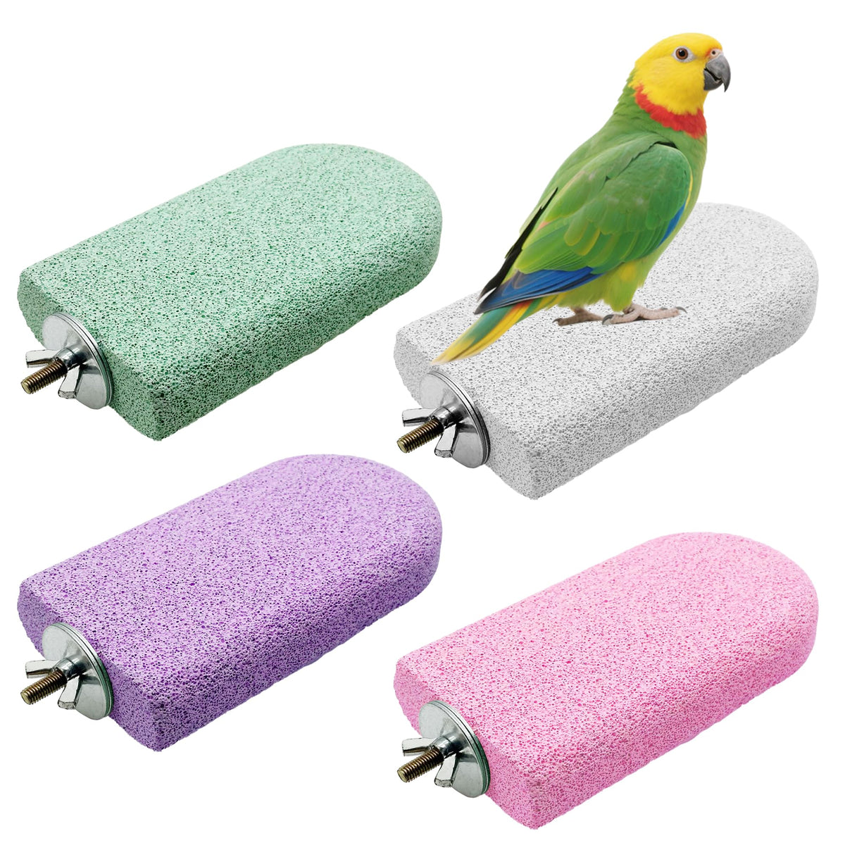 Allazone percha de ave rosa, soporte estable para descanso y juego seguro.