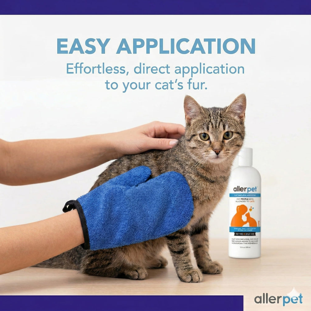Allerpet guante de aplicación para gatos, cuidado suave sin baño.