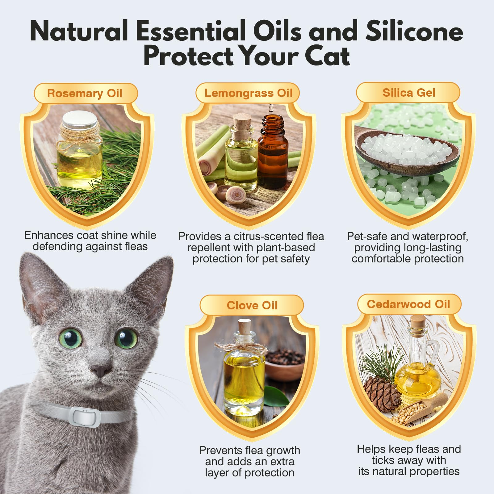 Etiqueta de ingredientes naturales en collar Allyeah para pulgas.