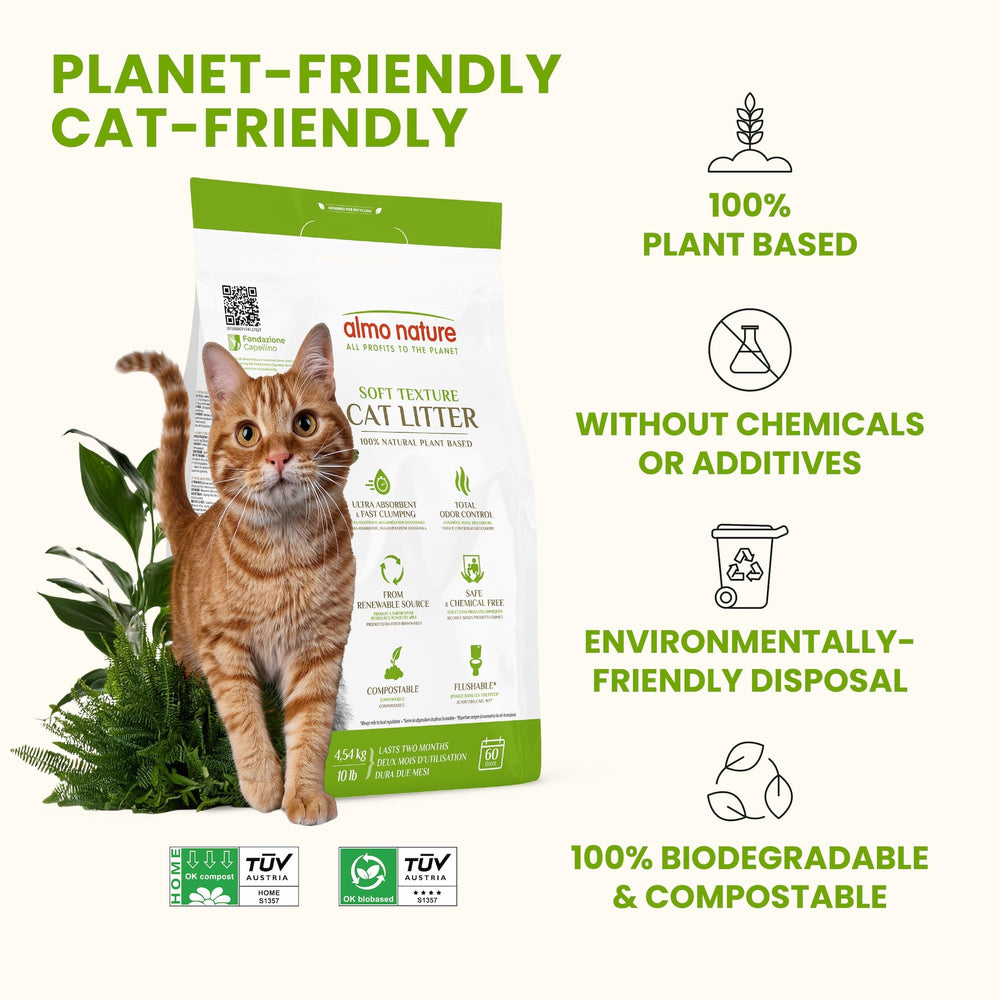 Almo Nature, arena de fibras vegetales naturales para mascotas seguras.