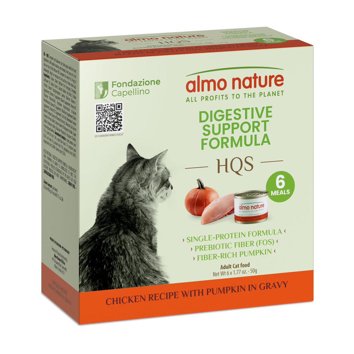 Almo Nature Digestivo: lata de pollo con calabaza en guiso para el bienestar digestivo.