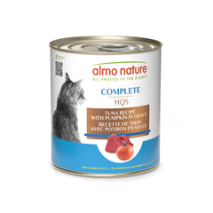 Almo Nature HQS completa: lata de atún con calabaza en salsa, sabrosa y fácil de digerir.