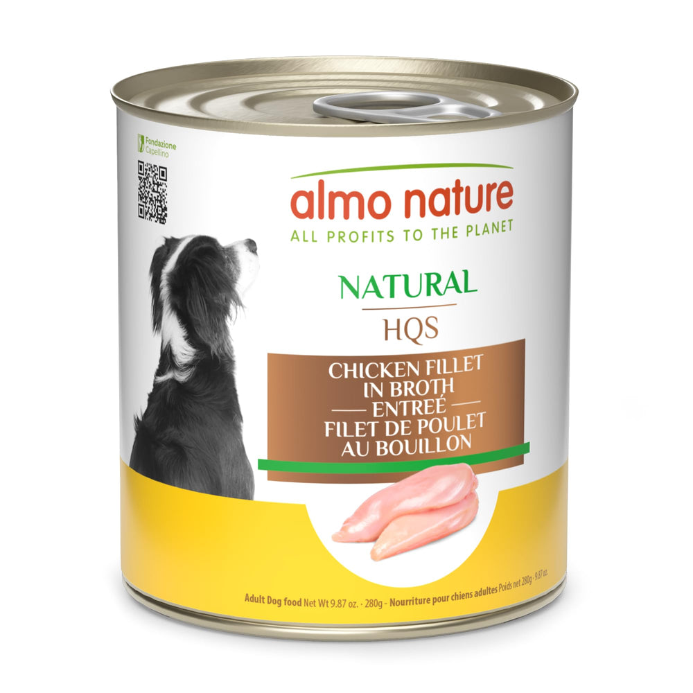 Almo Nature HQS Pollo en Caldo, trozos deshilachados para complemento diario.
