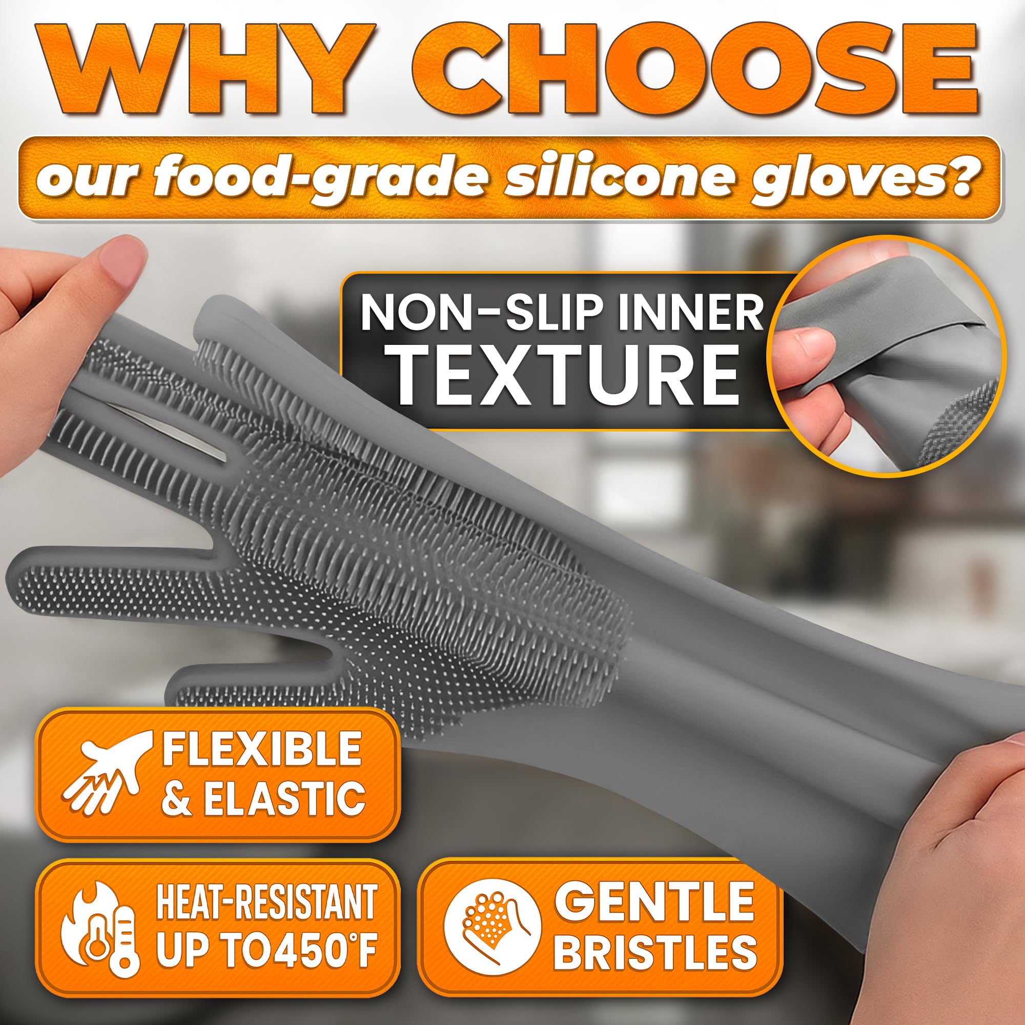 ALPENKOK guantes de lavado, cerdas suaves de 10 mm para limpieza profunda.