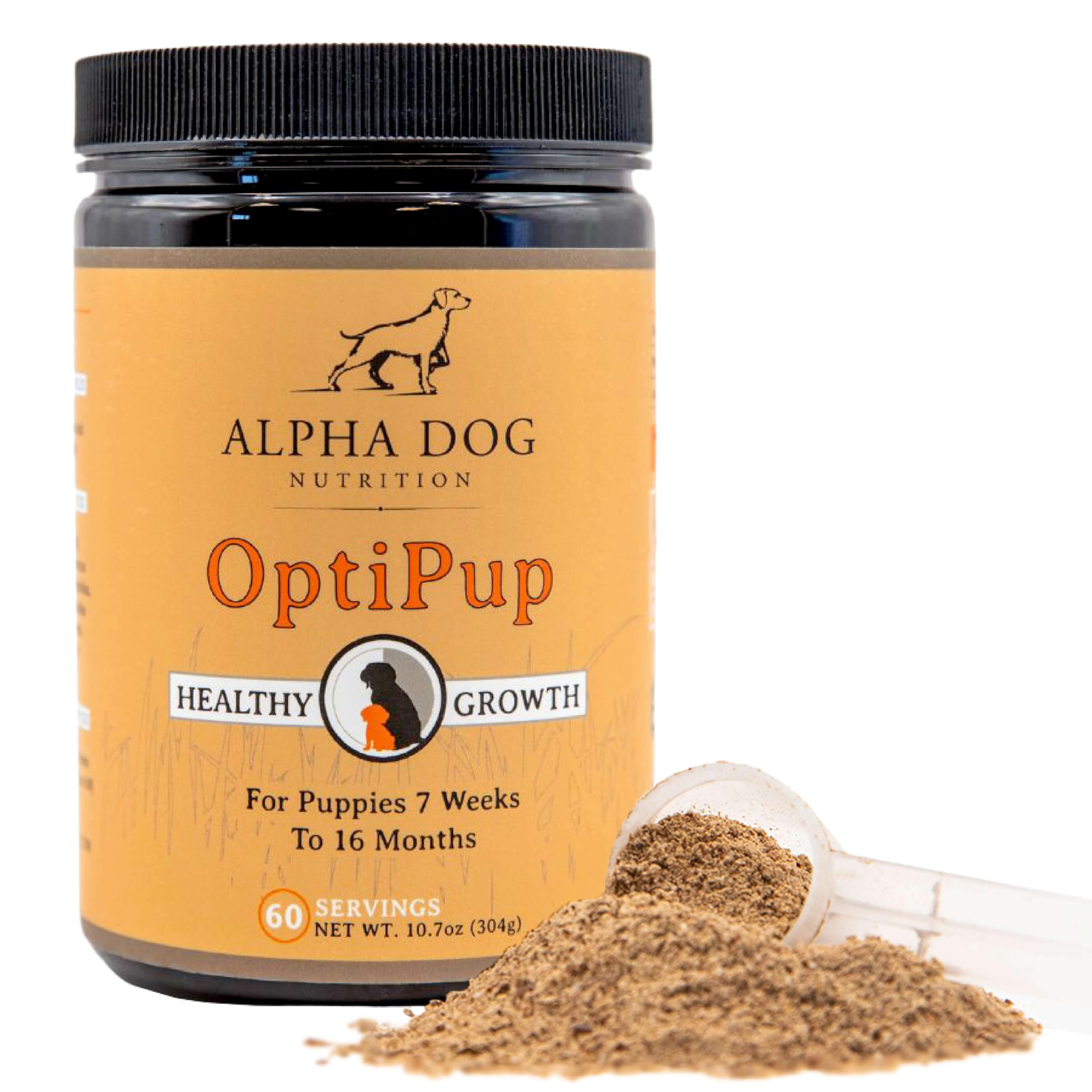 Alpha Dog OptiPup botella: facilita la dosificación diaria para cachorros.