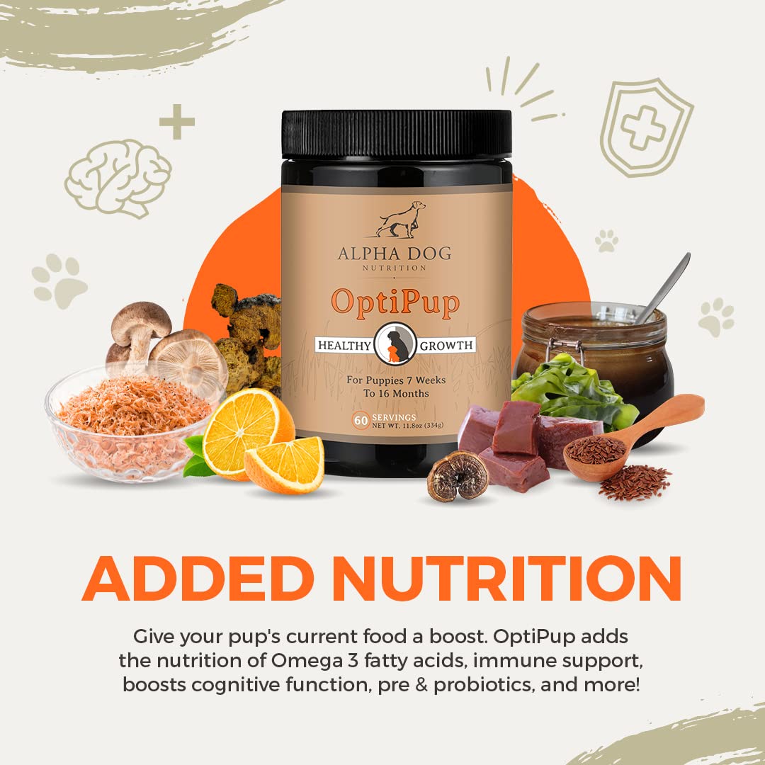 Alpha Dog Nutrition OptiPup, uso diario para hábitos saludables de cachorros.