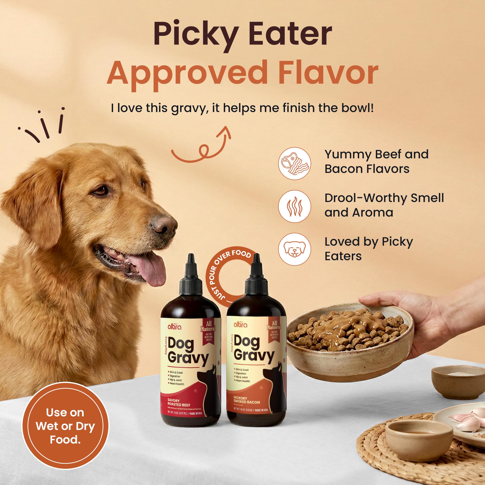Altira salsa para perros, textura-cremosa, mejora la experiencia al comer el pienso.