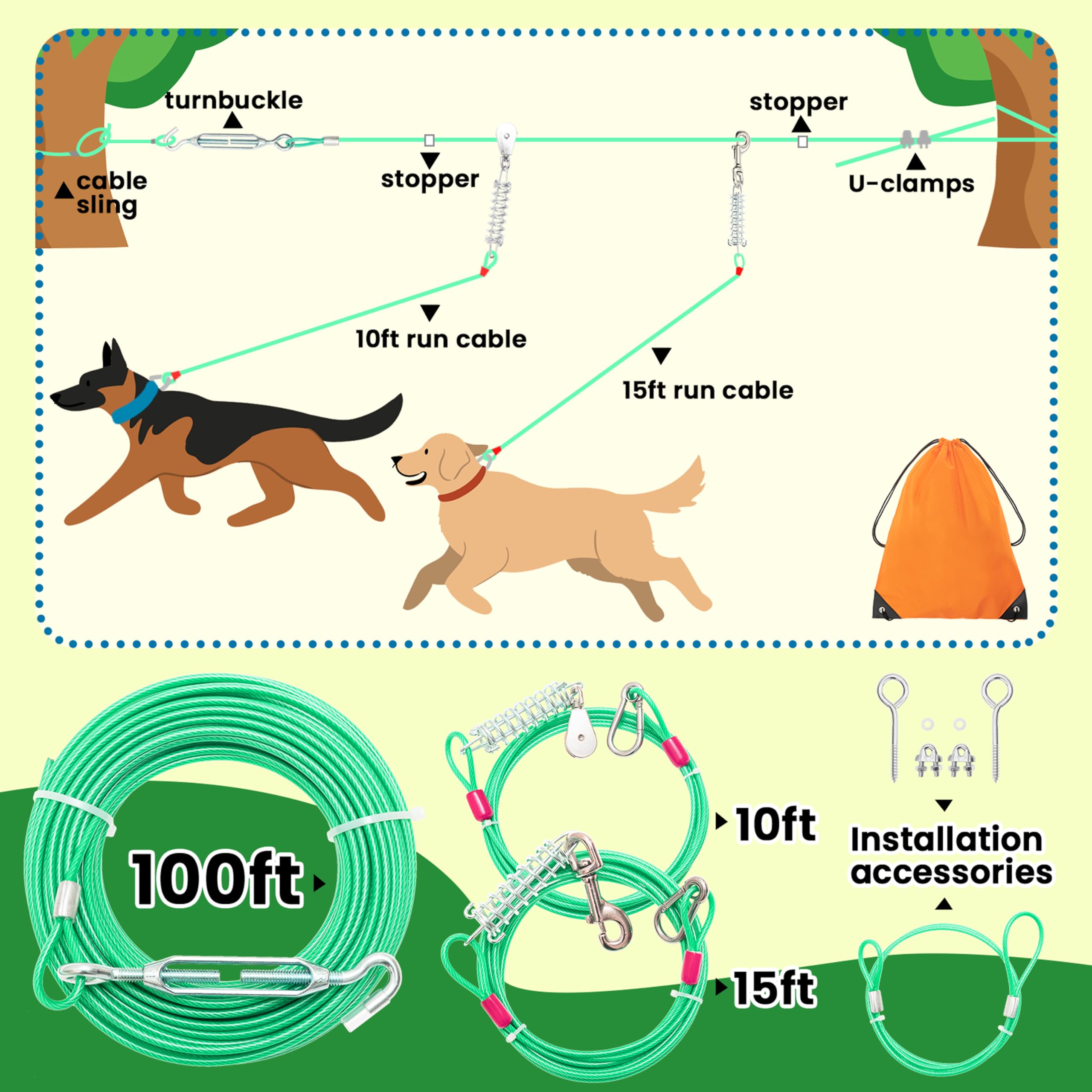 ALUZAEMO-doble-cable-10-pies-15-pies: ideal para dos perros con mayor libertad.