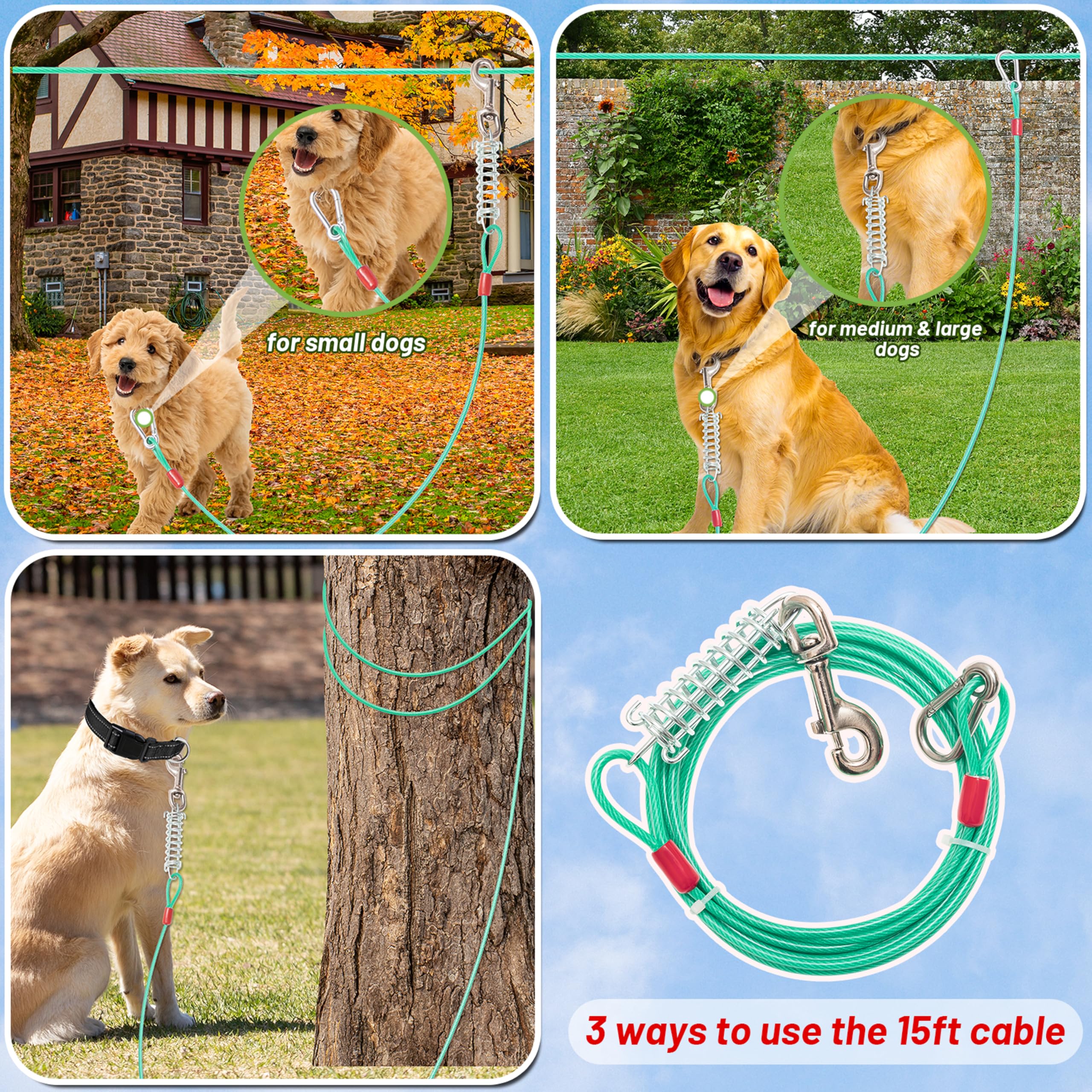 ALUZAEMO-instalacion-facil-cable-perro: montaje rápido en jardín o parque.