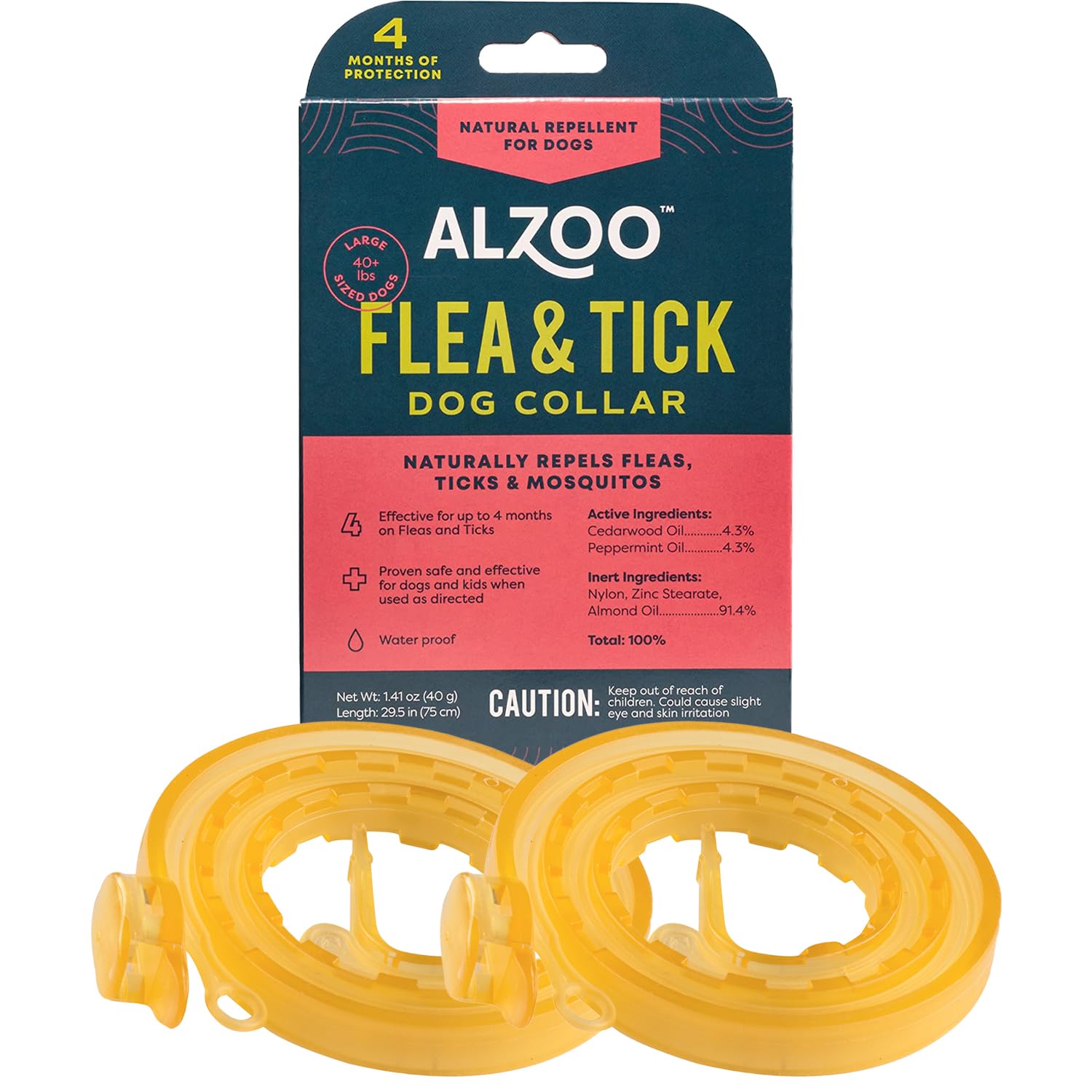 ALZOO collar antipulgas para perro grande, vista frontal y protección de larga duración.