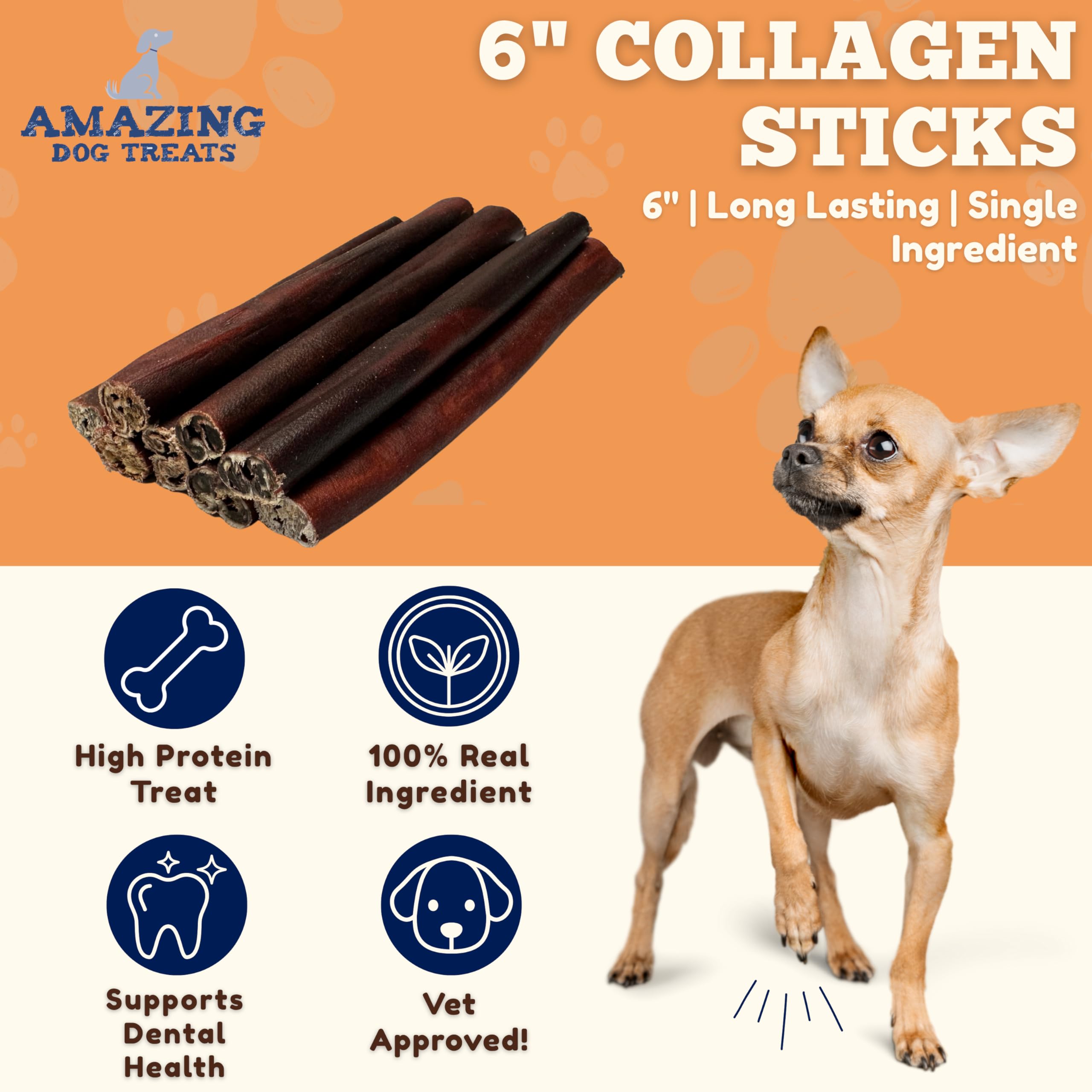 Amazing Dog Treats barra colágeno, imagen de empaque, opción natural para perros.