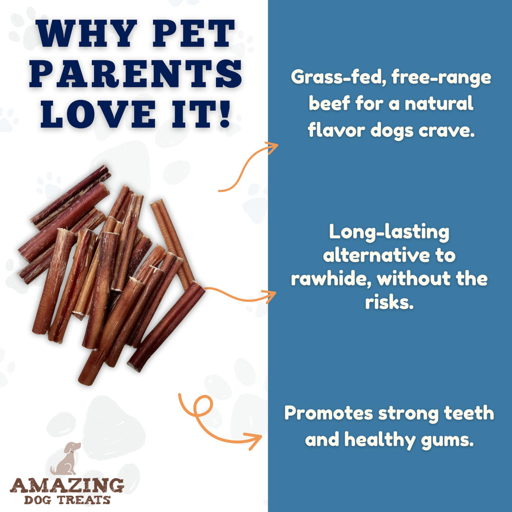 Amazing Dog Treats bully sticks sin químicos ni aditivos para masticar con confianza.