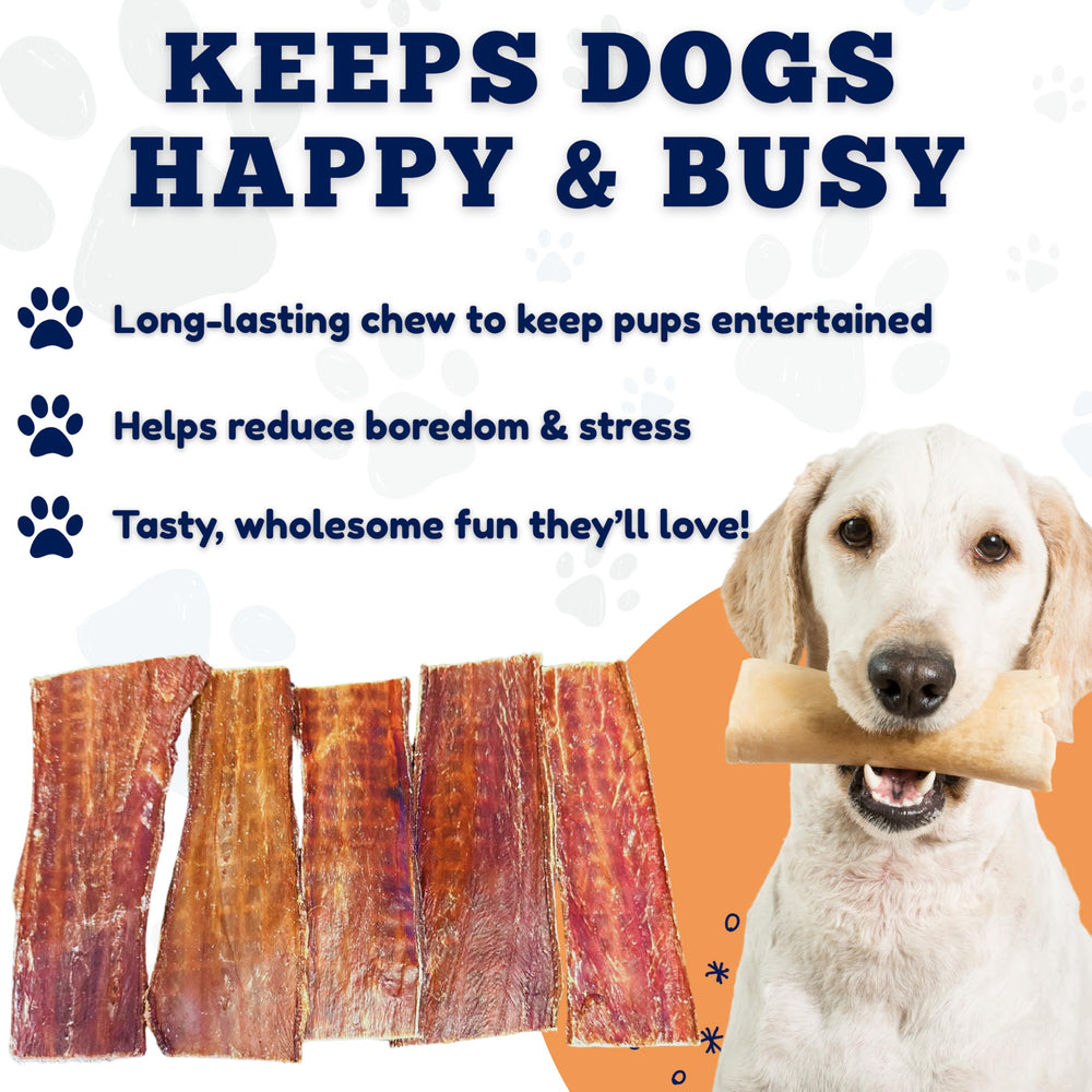 Amazing Dog Treats esófago de res, sin químicos, apto para perros sensibles.