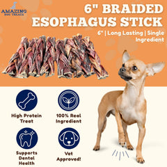 Amazing Dog Treats esófago de res trenzado de 6 pulgadas, snack para masticar