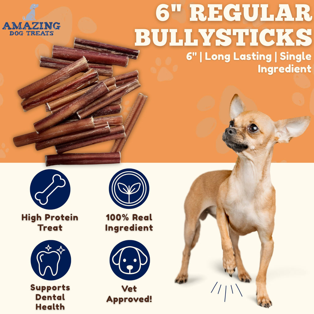 Amazing Dog Treats palitos bully 6 pulgadas, paquetes al por mayor, perfectos para tiendas