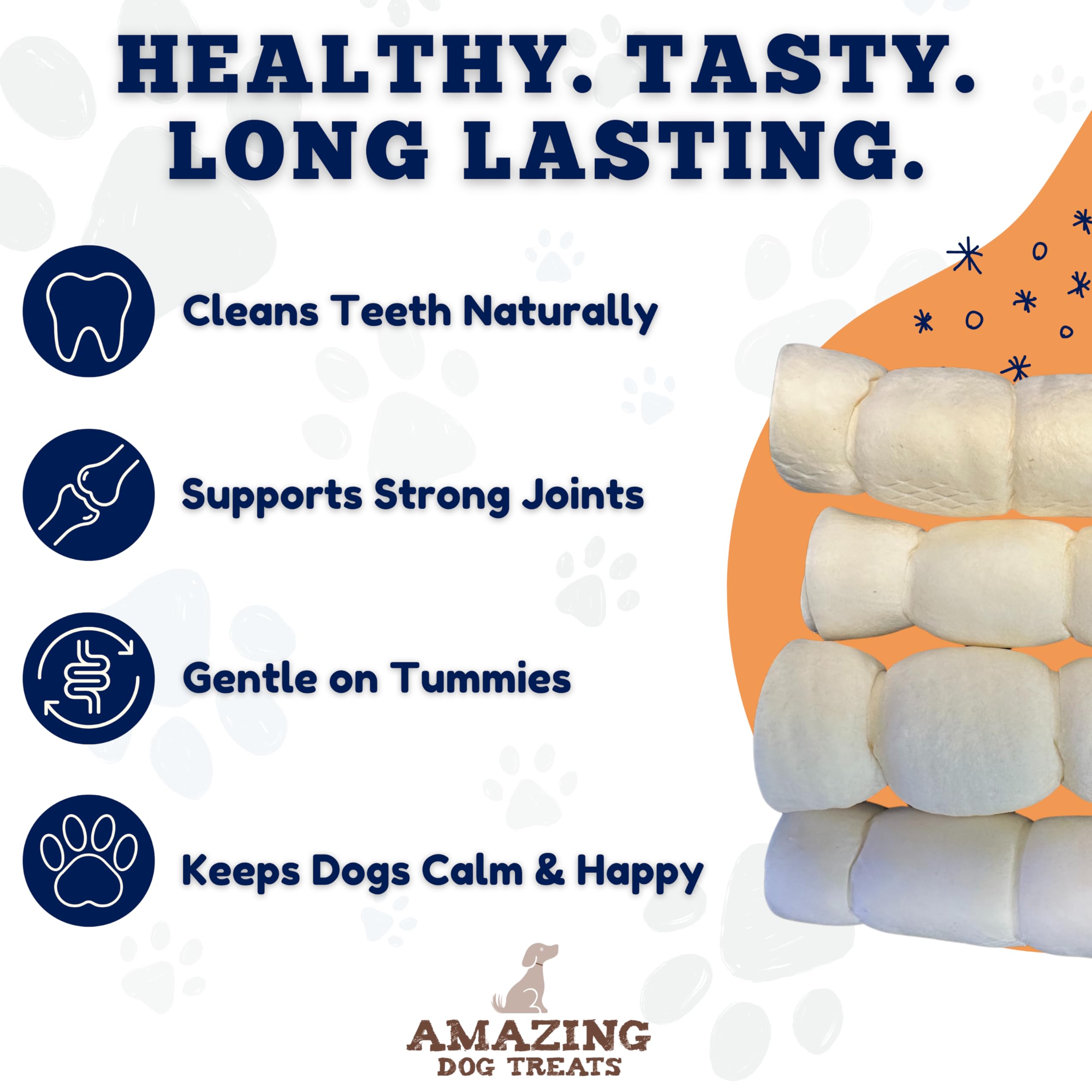 Amazing Dog Treats: rollos de carrillo de res 10 pulgadas para apoyo dental y salud oral.