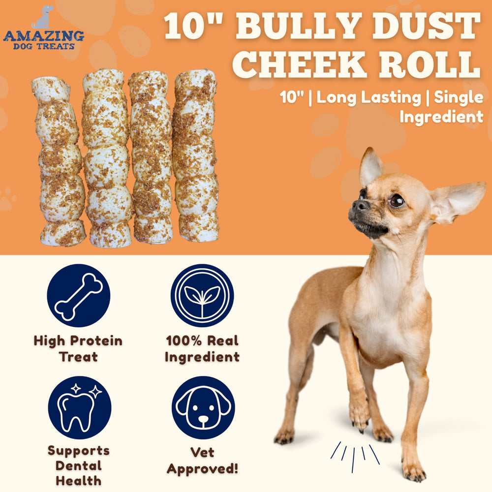Amazing Dog Treats, textura mega gruesa de rollos de res, favorece la masticación sostenida.