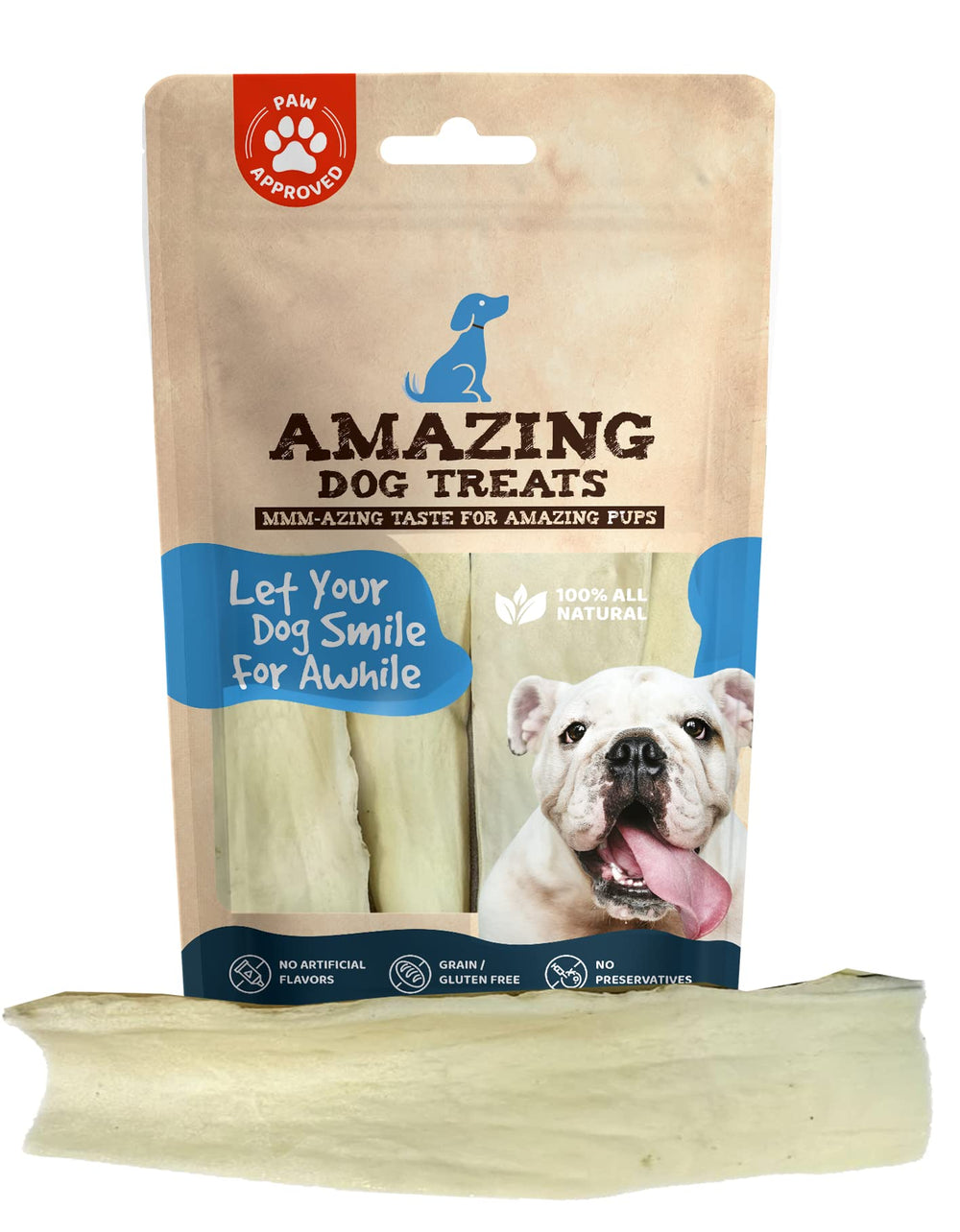 Amazing Dog Treats tiras de mejilla de res sin olor para masticar saludable.
