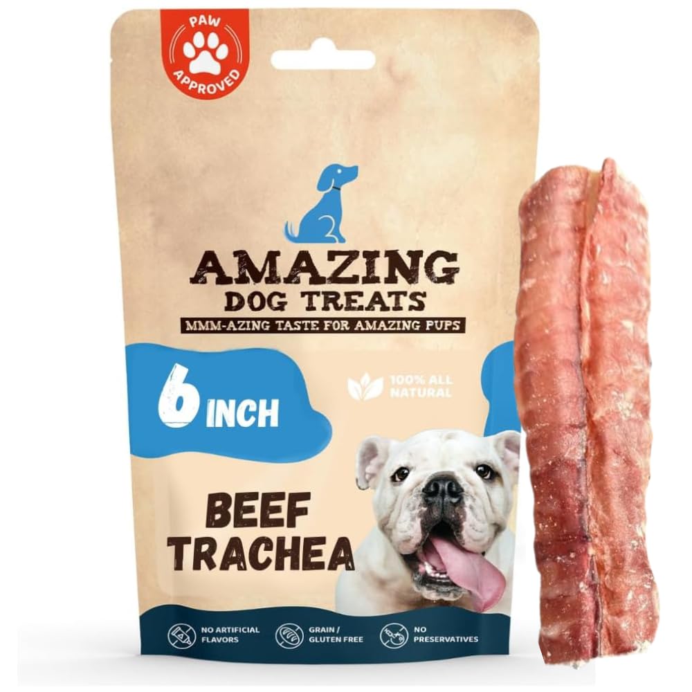 Amazing Dog Treats tráquea de res de 6 pulgadas, masticación prolongada y alta en proteína.