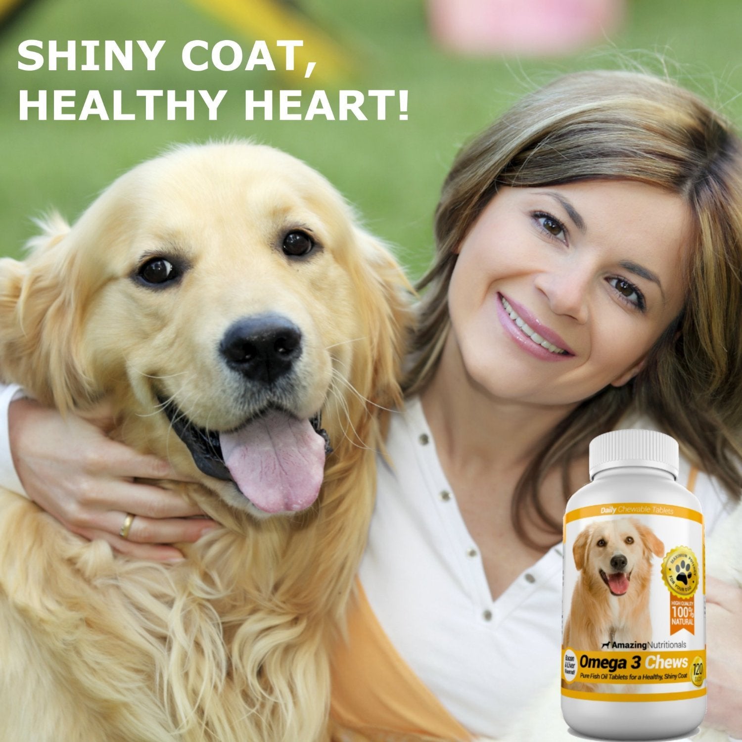 Omega 3 de Amazing Nutritionals para perros, textura suave, fácil de masticar.
