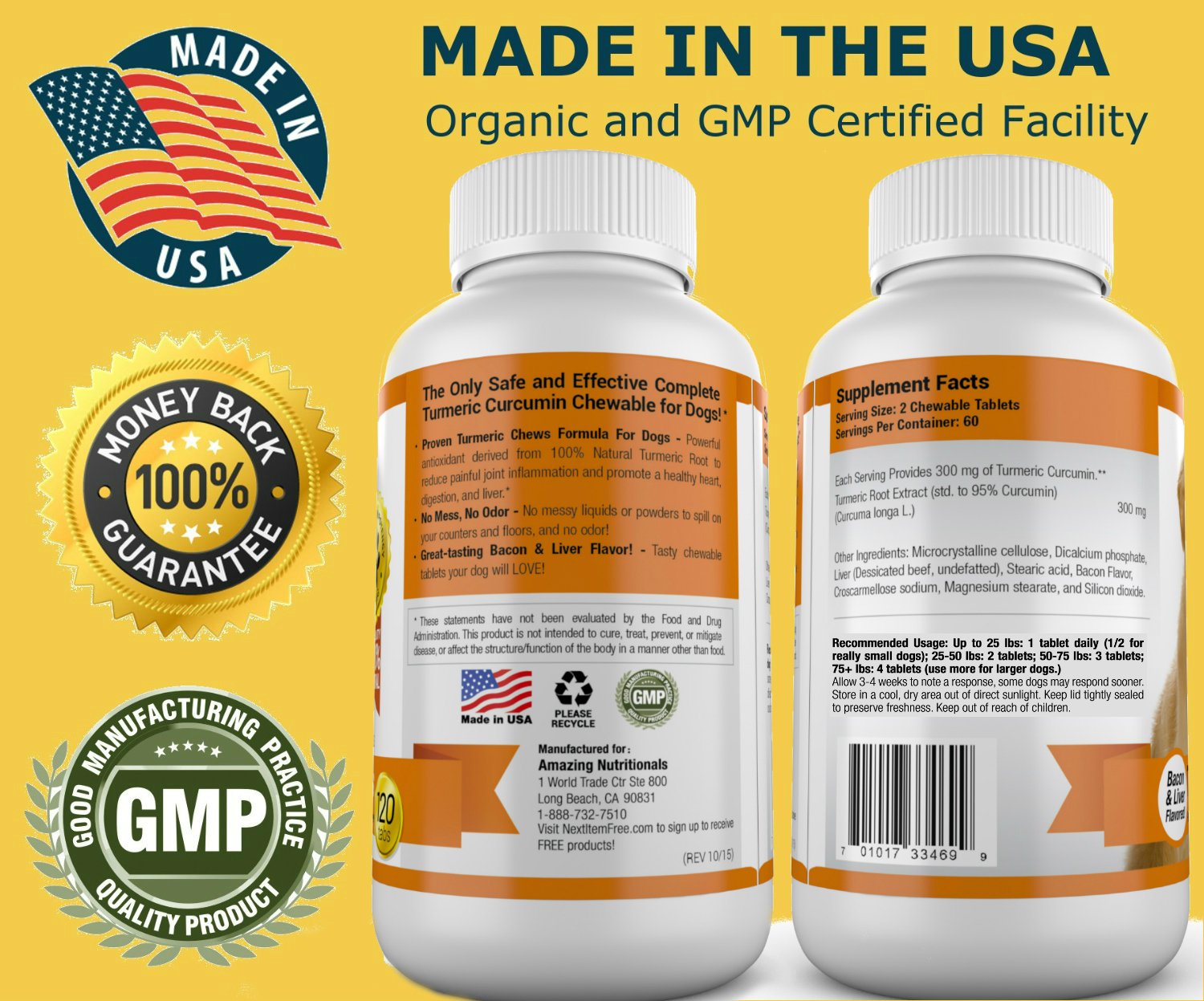 Disfrute diario: perro feliz con masticables Amazing Nutritionals curcuma