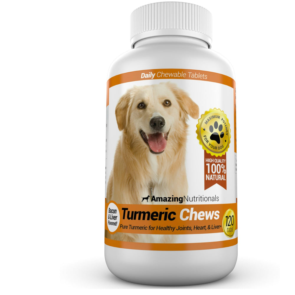 Amazing Nutritionals curcuma para perros, masticables con sabor tocino, fáciles de aceptar
