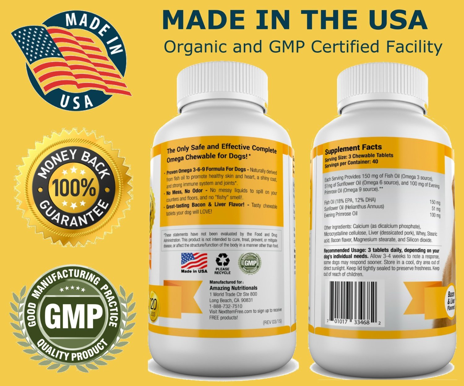 Amazing Omega 3 para perros, mejora la movilidad de las articulaciones en perros activos.