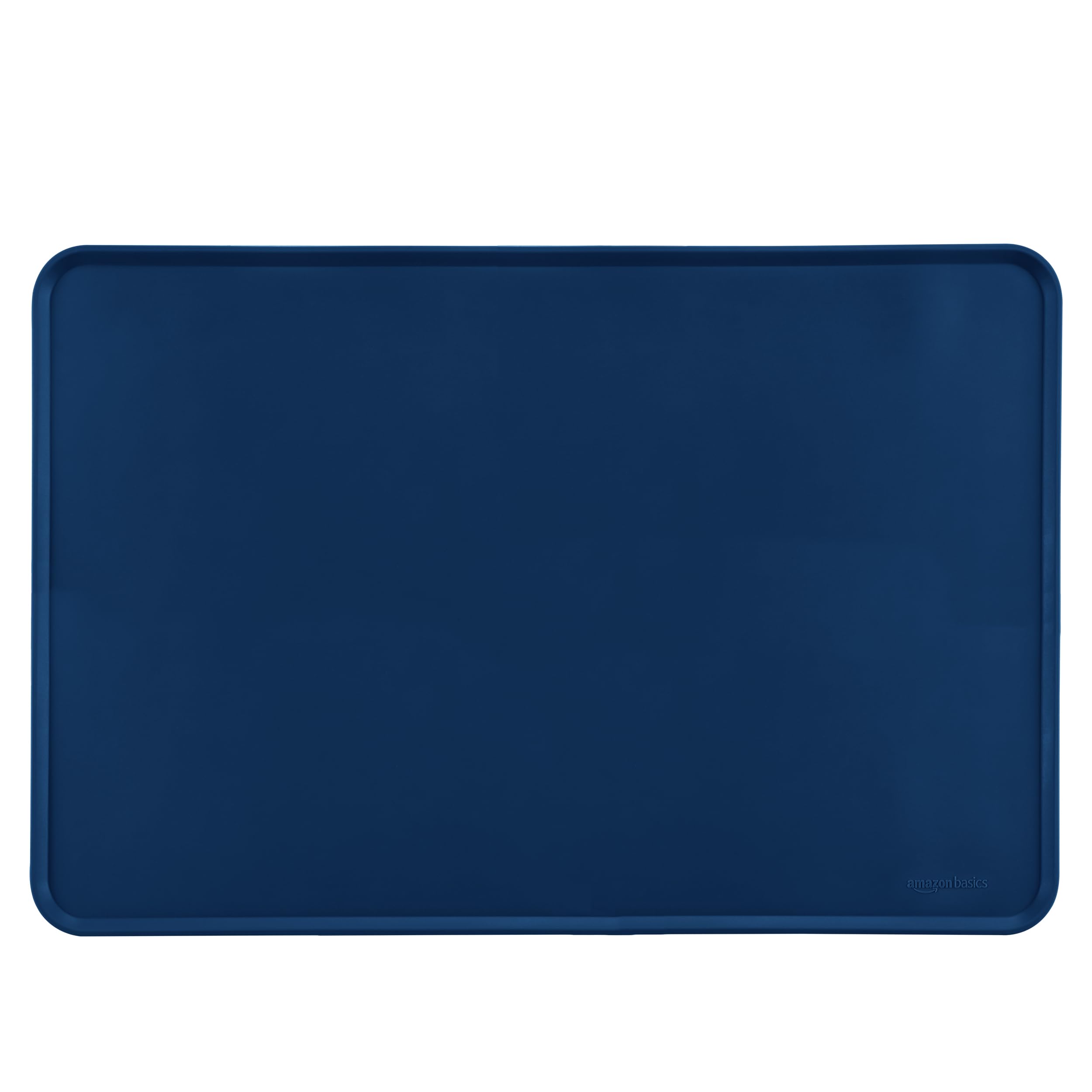Amazon Basics alfombrilla impermeable para comida de mascotas azul protege el suelo y facilita la limpieza.