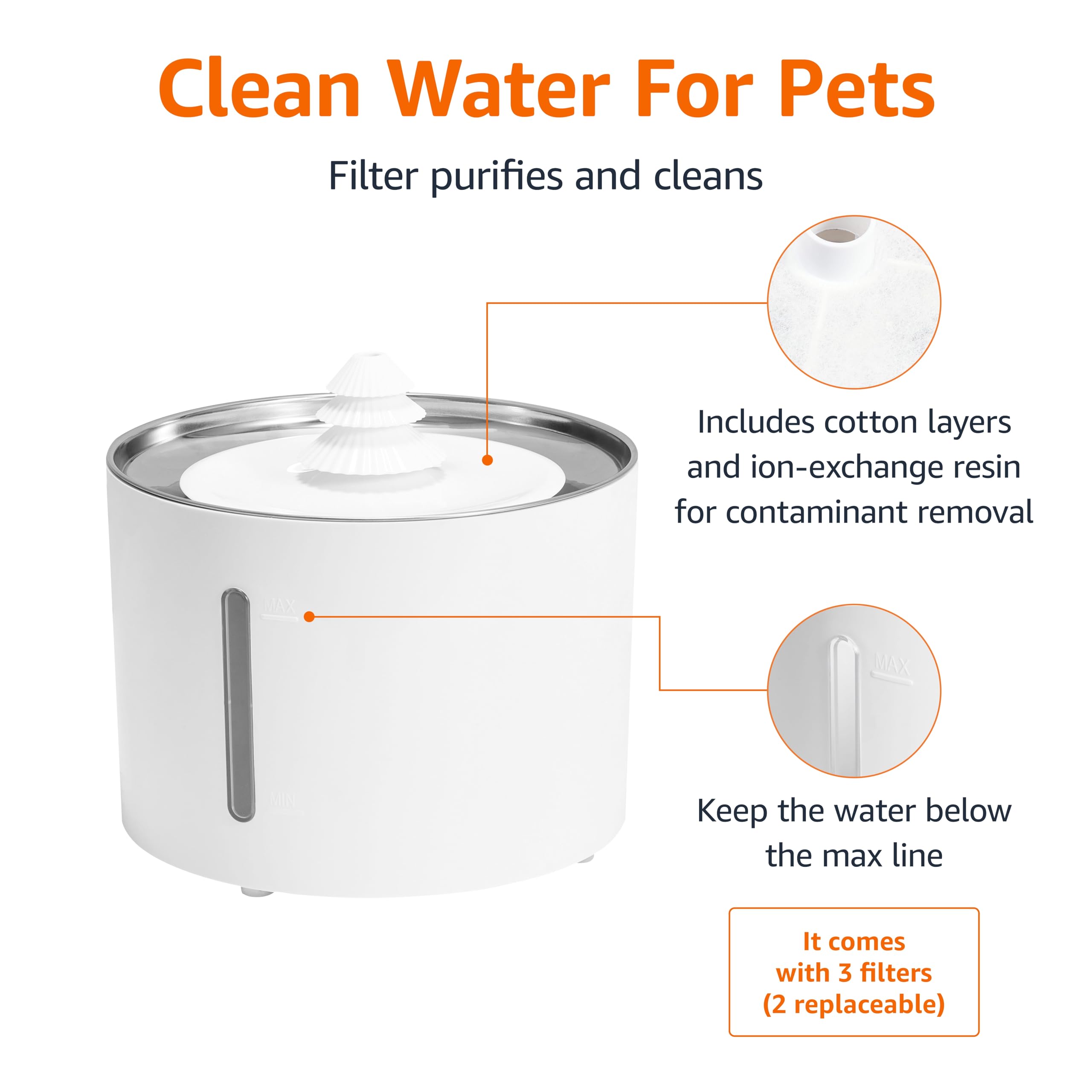 Amazon Basics bebedero con filtración triple para agua más fresca.