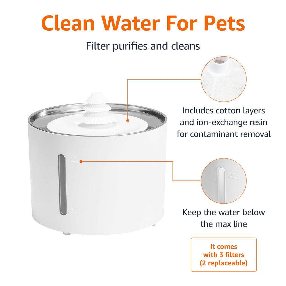 Amazon Basics bebedero con filtración triple para agua más fresca.