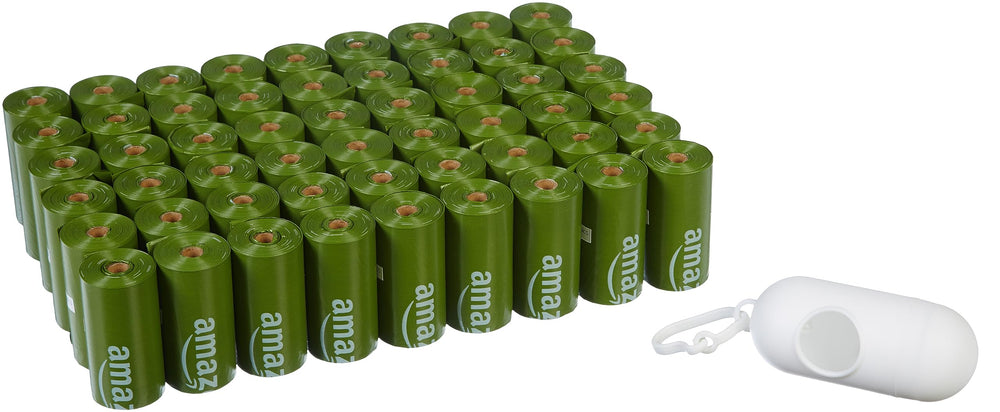 Bolsas para caca de perro sin olor de Amazon Basics con dispensador.