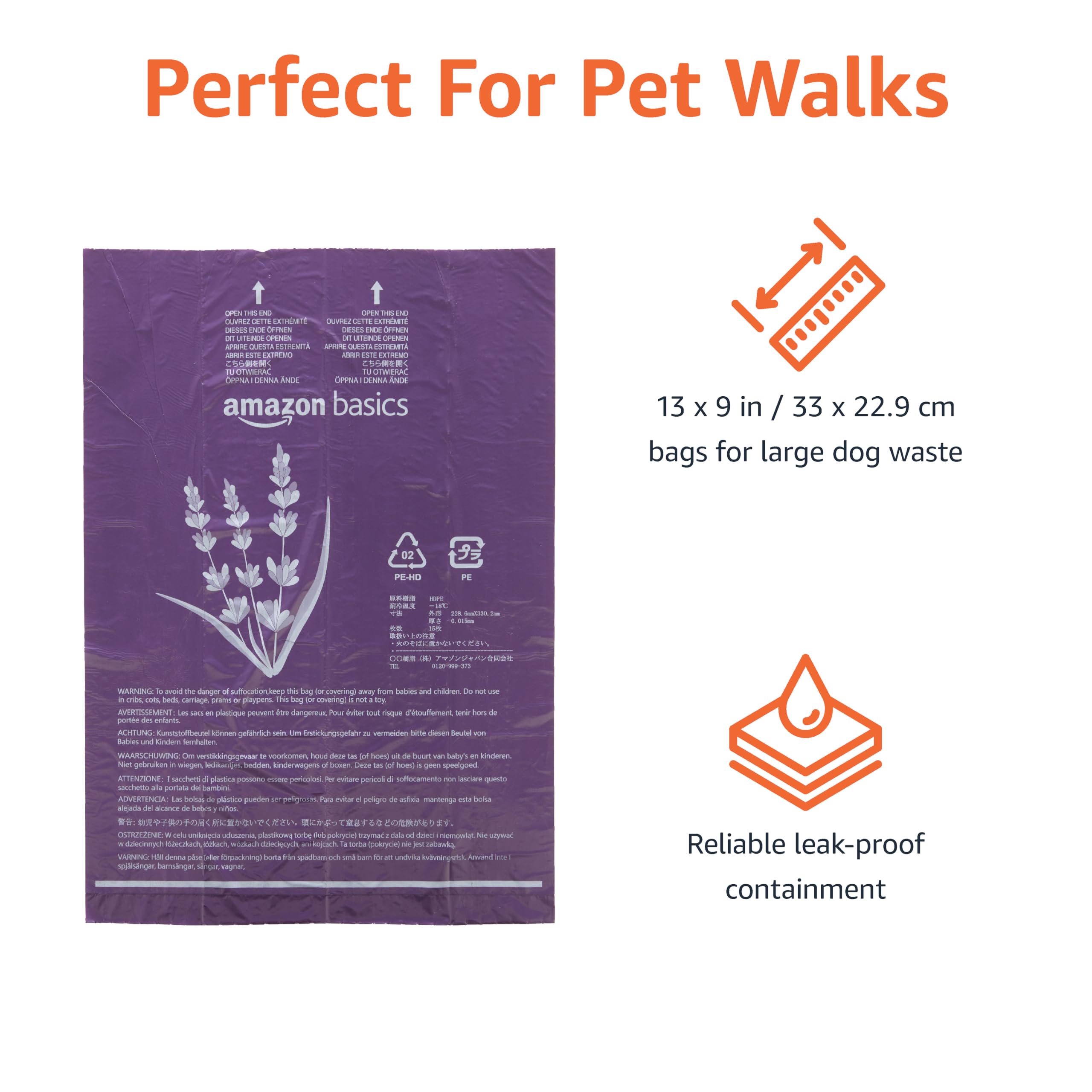 Bolsas para desechos de perro perforadas para dispensación fácil, Amazon Basics