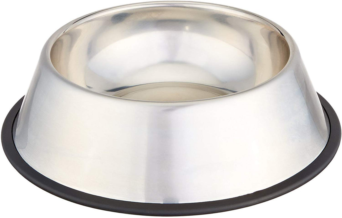Cuenco Amazon Basics de acero inoxidable, duradero para comida y agua.