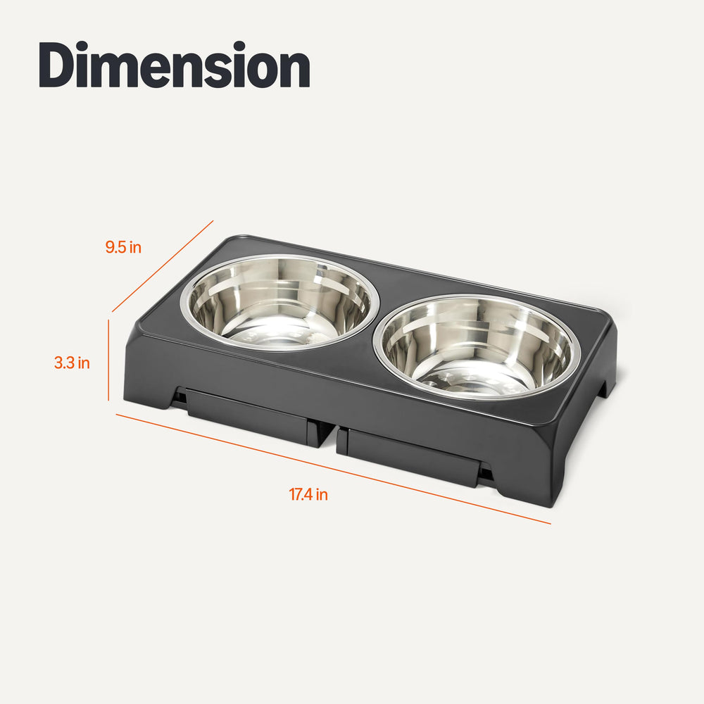 Amazon Basics dimensiones 17-3x9-4x12 pulgadas muestran tamaño ideal para dos tazones.