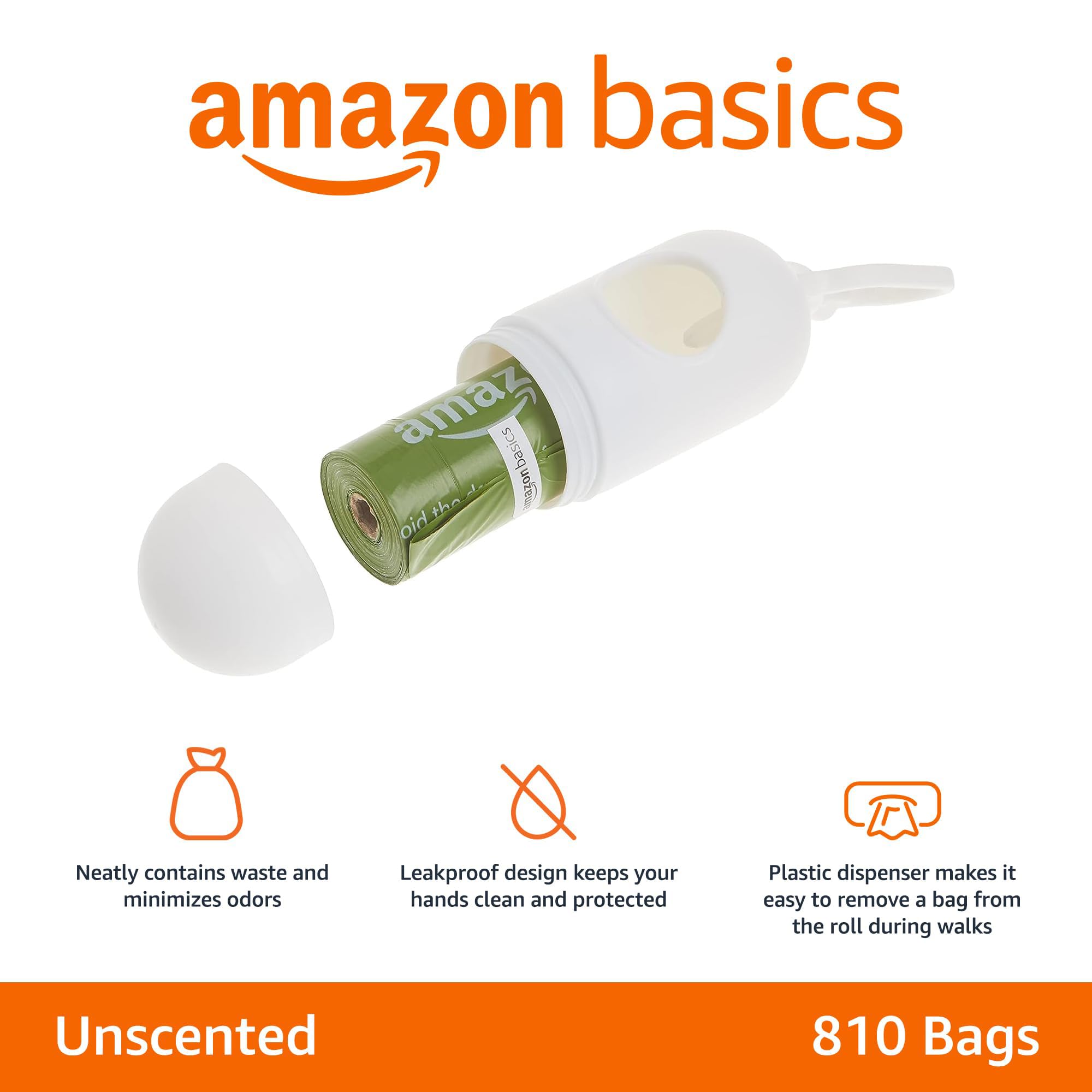 Dispenser de Amazon Basics con clip para correa facilita paseos.