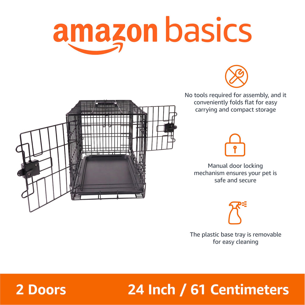 Amazon Basics jaula para perro de metal con bandeja removible para limpieza rápida.