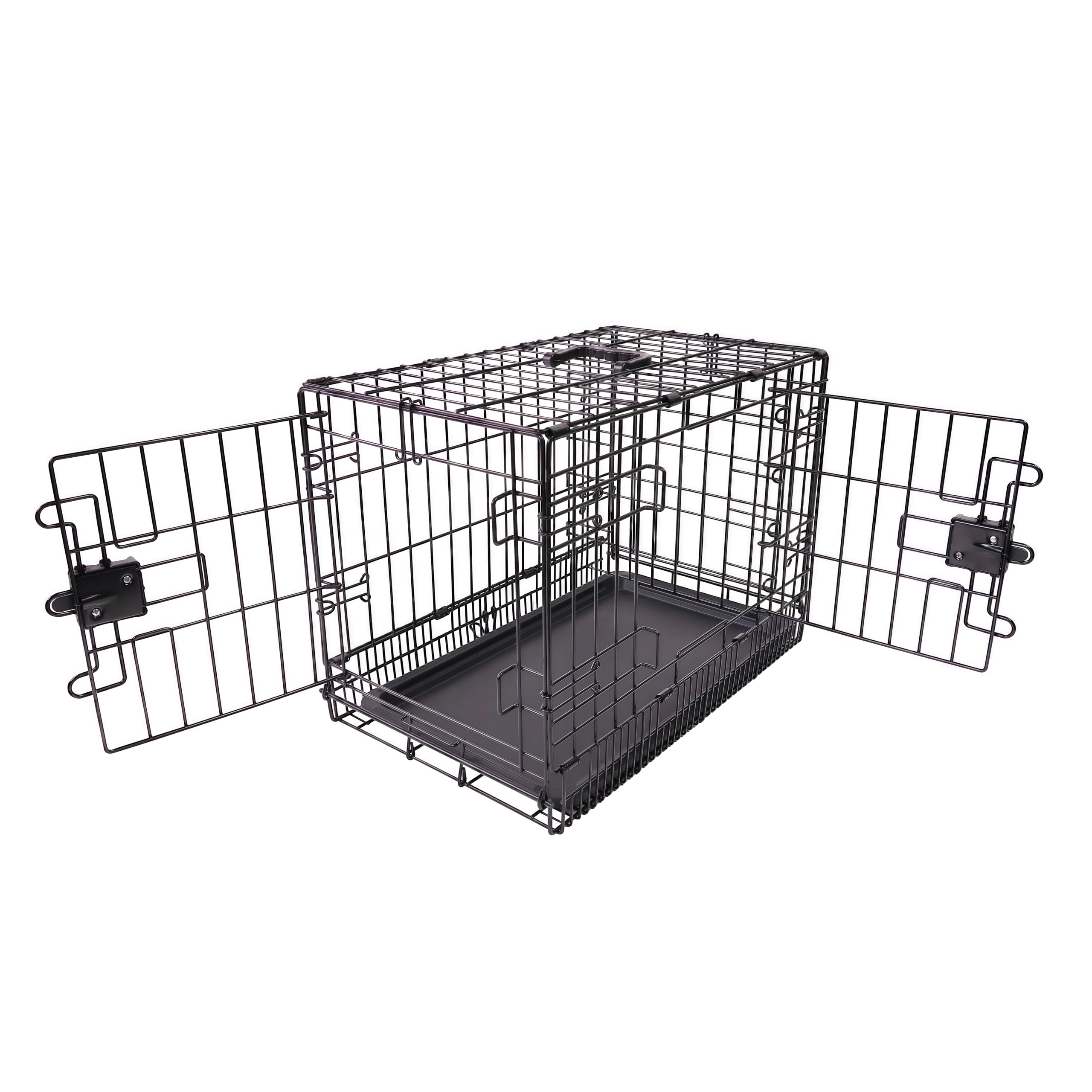 Jaula para perro Amazon Basics de metal plegable con doble puerta para mayor comodidad.