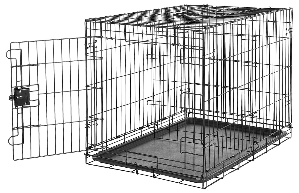 Amazon Basics jaula portátil para perros con puerta única, ideal para transporte.