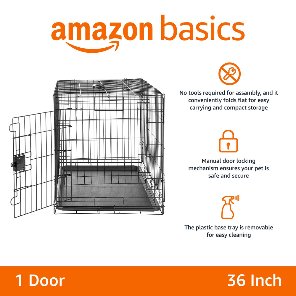 Jaula de metal Amazon Basics con puerta única para contención en casa.