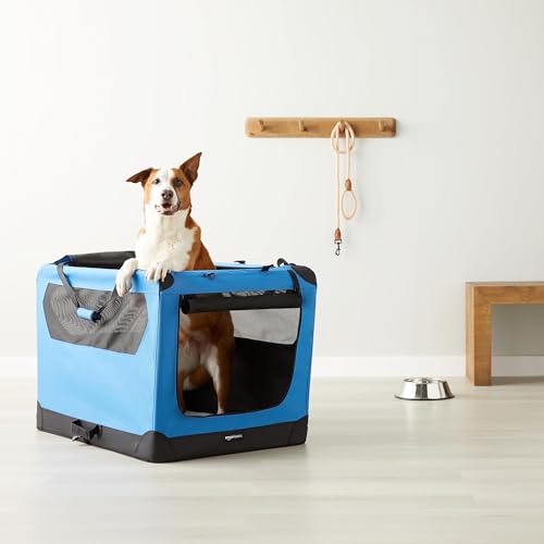 Amazon Basics jaula para perros con paneles de ventilación y bolsillos útiles.