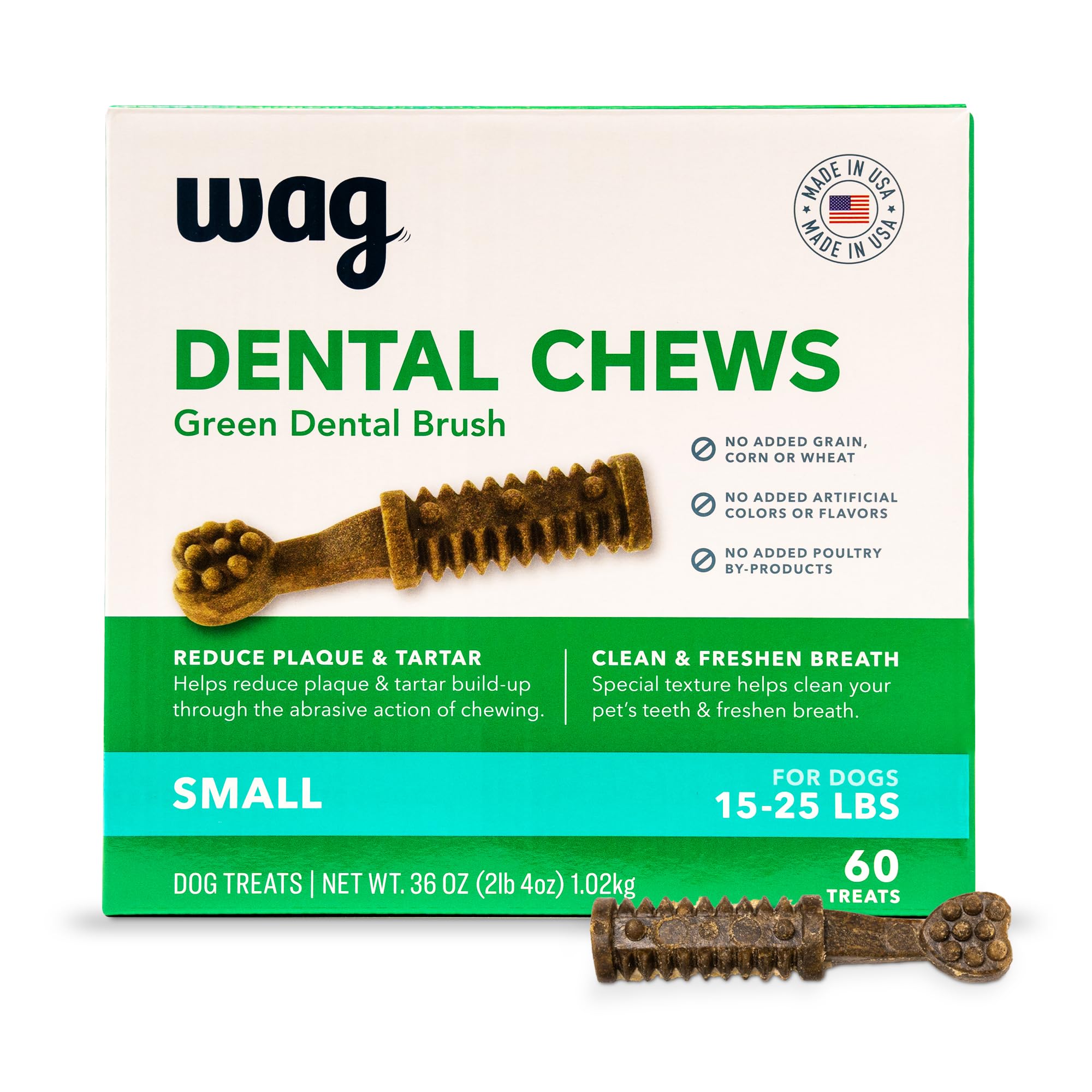 Amazon Basics Premios dentales para perros pequeños, 60 unidades, promueven limpieza dental.