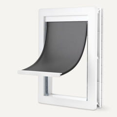 Repuesto de puerta para mascotas de Amazon Basics, diseño en blanco y gris para cualquier puerta.