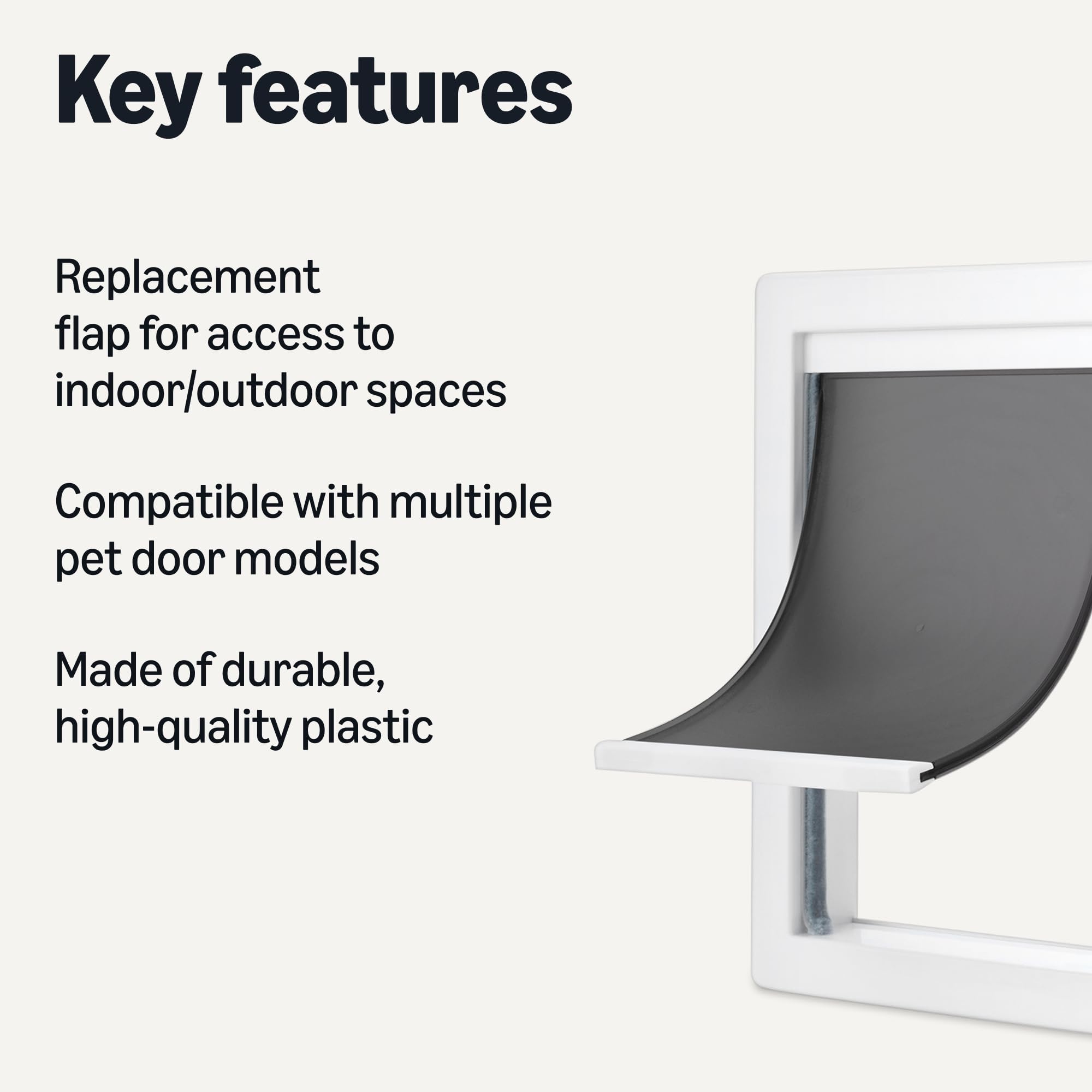 Amazon Basics repuesto de puerta para mascotas, plástico duradero en blanco y gris.